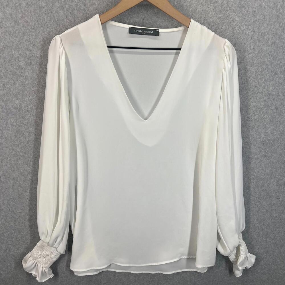 Sandro Ferrone Roma White Long Sleeve Blouse‎ Womens M NWOT